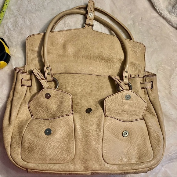 Vera Pelle Vintage Shoulder Bag Pebbled Leather Cream Taupe Made Italy Firenze - Picture 5 of 16